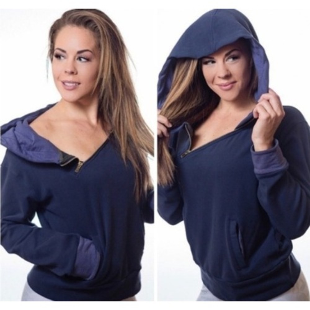 P'tula Women's Blue Asymmetrical Zip Hoodie Sweatshirt Medium‎